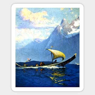 Alaska Native Boat Sailing Pacific Northwest 1920s Sydney Lawrence Sticker